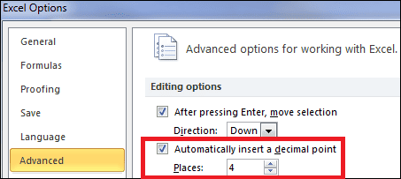 Advanced Options Decimal Points