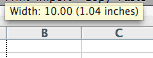 Column Width Tool Tip Excel 2008 Mac