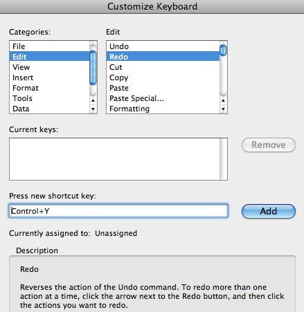Create Keyboard Shortcuts Redo