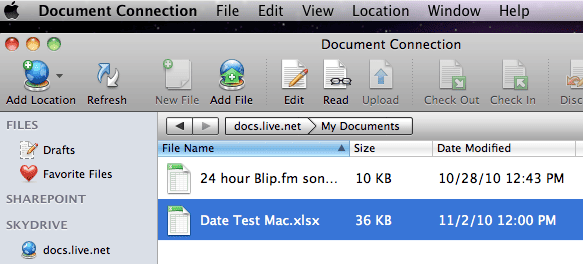 Document Connection SkyDrive Files