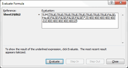 Evaluate Formula Single cell array step 3