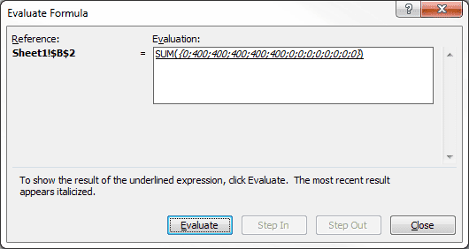 Evaluate Formula Single cell array step 4