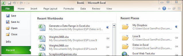 Excel 2010 Pin File to Jump List