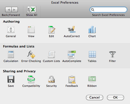 Excel 2011 Preferences