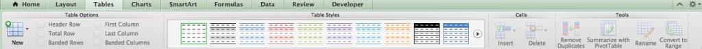 Excel 2011 Ribbon Tables