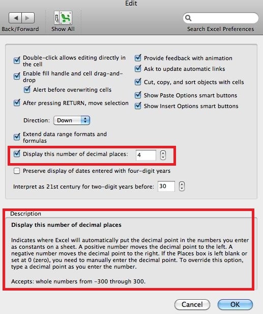 Fixed Decimal Places Excel 2008