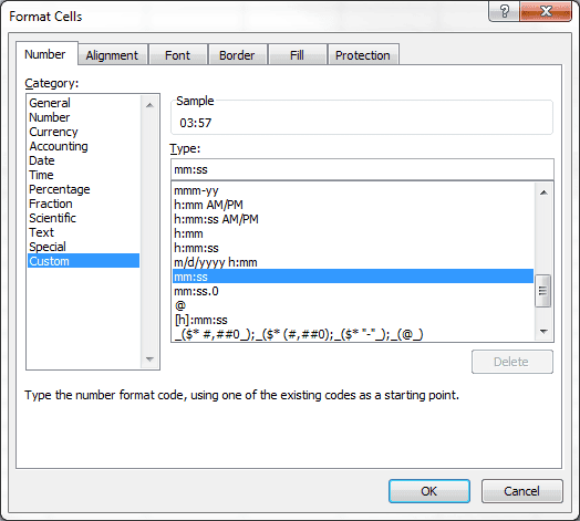 Format Cells Custom Time Format