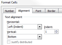 Format Cells Horizontal Alignment Left Indent
