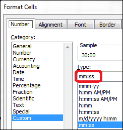 Format cells mmss