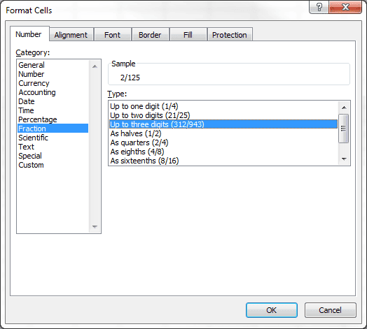 Fraction Format Dialog Box