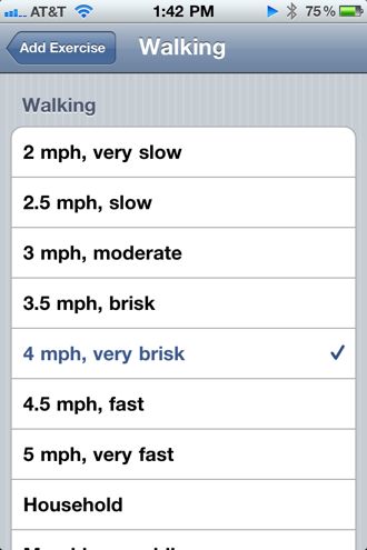 Lose It App minutes per mile to MPH