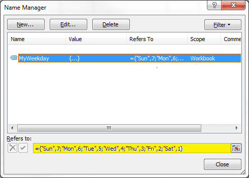 Named Constant Array for MyWeekday