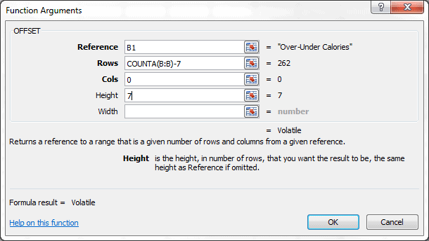 OFFSET Function Dialog Box