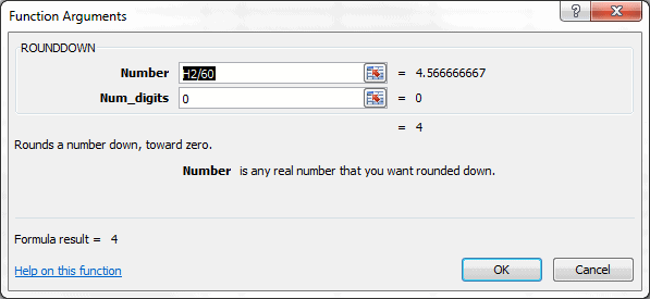 ROUNDDOWN Function Argument Dialog Box