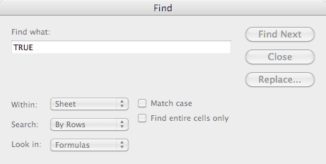 No Find All Option in Excel 2008