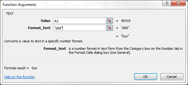 TEXT Function Argument dialog box