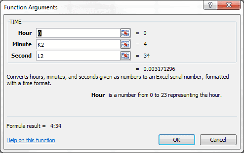 TIME Function Dialog Box