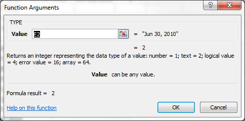 TYPE Function Dialog Box