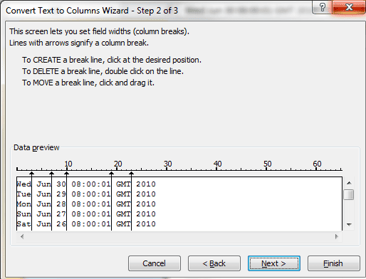 Text To Columns Wizard Step 2a