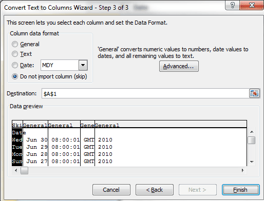 Text To Columns Wizard Step 3a