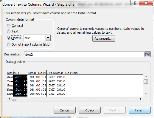 Text To Columns Wizard Step 3b