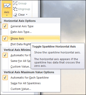 Toggle Sparkline Axis