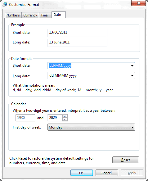 Customize Regional Date Format 1
