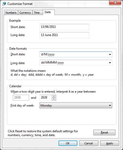 Customize Regional Date Format 2