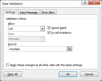 Data Validation Item List