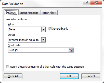 Data Validation dialog box