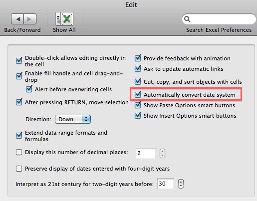Excel Edit Preferences