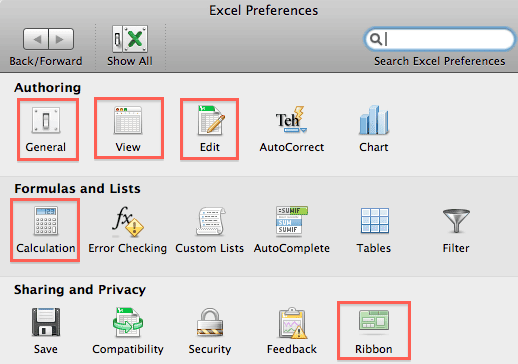 Excel Preferences