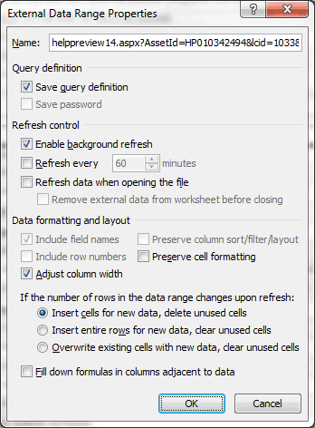 External Data Range Properties