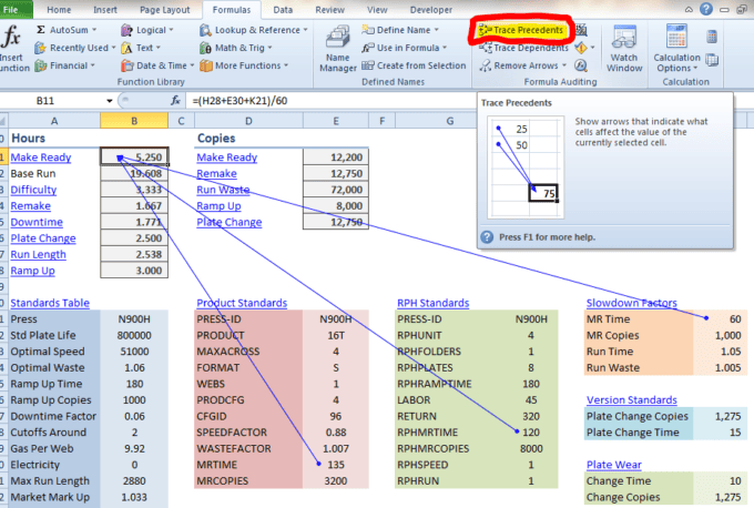 Formula Auditing Trace Precedents