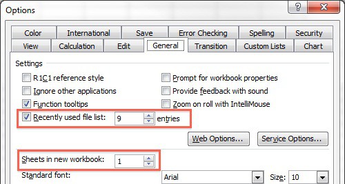 General Options Settings