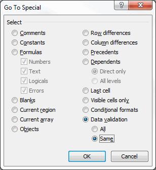 Go To Special Data Validation