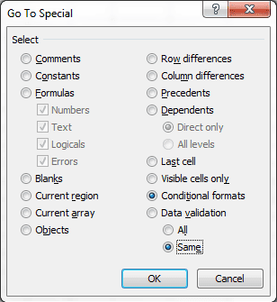 Go To Special dialog box