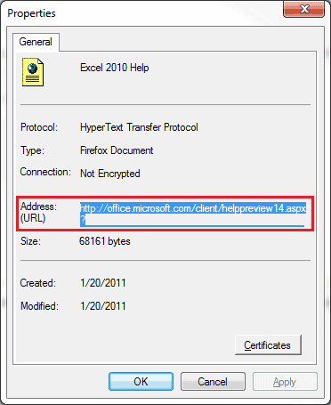 Help Topic Properties URL