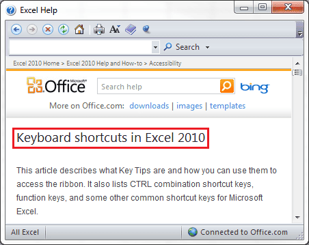 Help Topic Title Keyboard Shortcuts