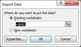 Import Data Dialog Box
