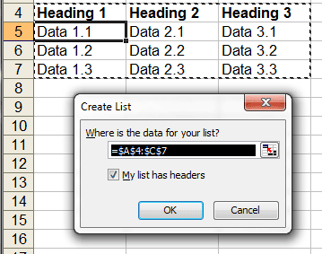 List Selection in Excel 2003