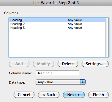 List Wizard Step 2 of 3