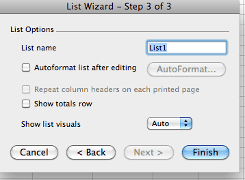 List Wizard Step 3 of 3