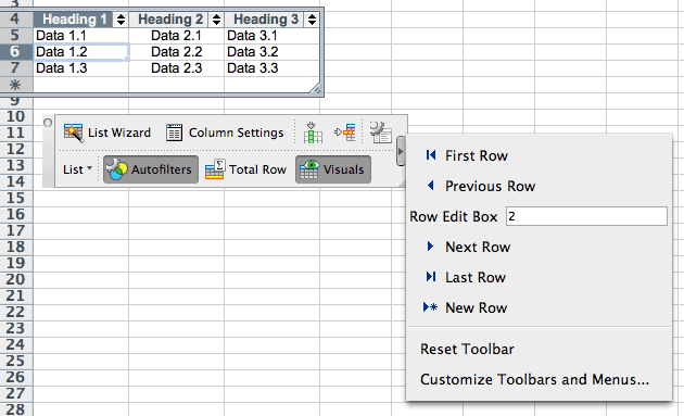 List toolbar navigation
