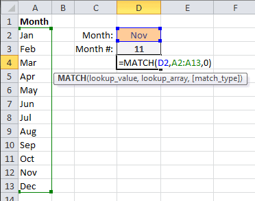 MATCH Function Month Vertical