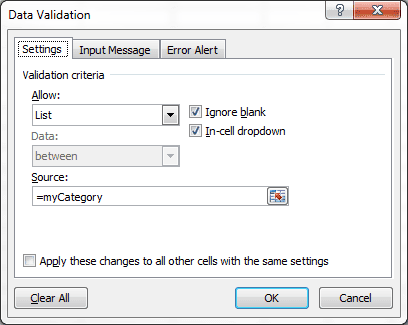 My Category Data Validation