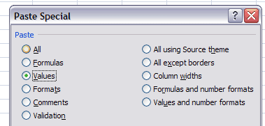 Paste Special Values