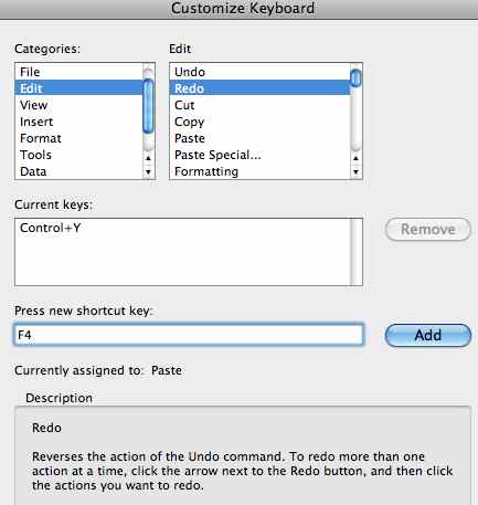 Reassign the F4 key in Excel for Mac