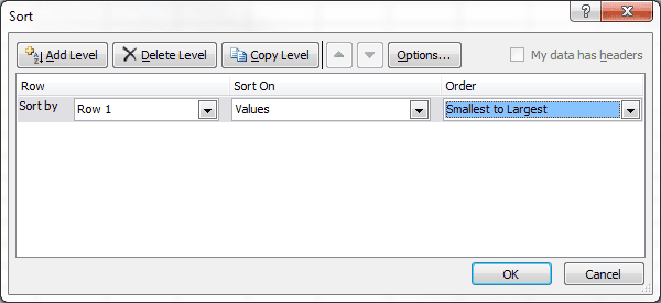Sort dialog box Sort Order Smallest to Largest