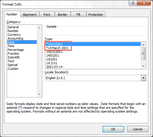 Windows Format Cells Date UK